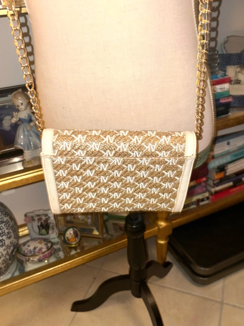 Anne Klein Beige & Cream Monogram Crossbody Bag